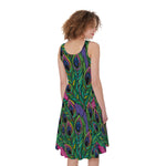 Boho Peacock Feather Pattern Print Women's Sleeveless Dress