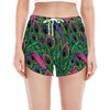 Boho Peacock Feather Pattern Print Women's Split Running Shorts