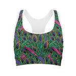 Boho Peacock Feather Pattern Print Women's Sports Bra