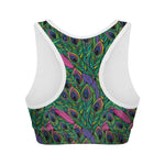Boho Peacock Feather Pattern Print Women's Sports Bra