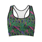 Boho Peacock Feather Pattern Print Women's Sports Bra