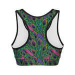 Boho Peacock Feather Pattern Print Women's Sports Bra