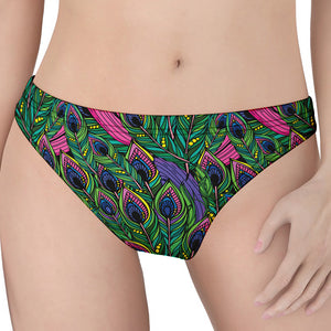 Boho Peacock Feather Pattern Print Women's Thong