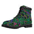 Boho Peacock Feather Pattern Print Padded Collar Lace Up Boots