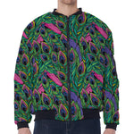 Boho Peacock Feather Pattern Print Zip Sleeve Bomber Jacket