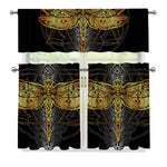 Boho Spiritual Dragonfly Print 3 Piece Kitchen Curtains