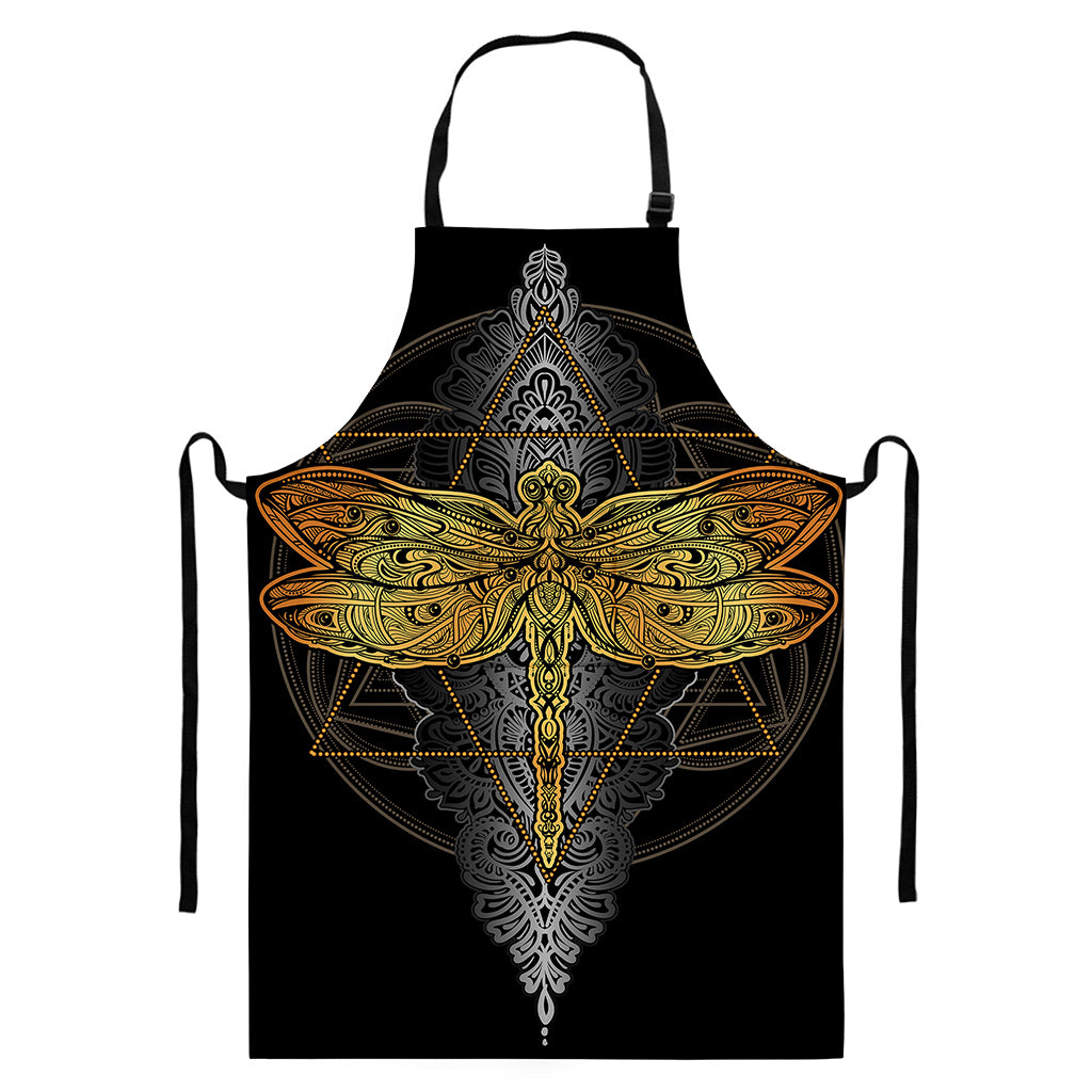 Boho Spiritual Dragonfly Print Bib Apron With Pocket