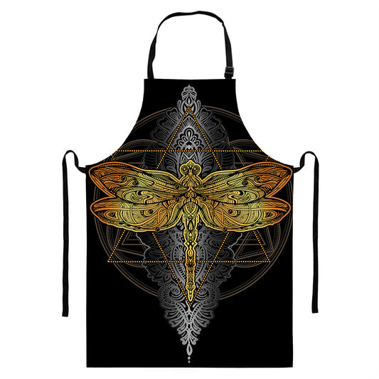 Boho Spiritual Dragonfly Print Bib Apron With Pocket