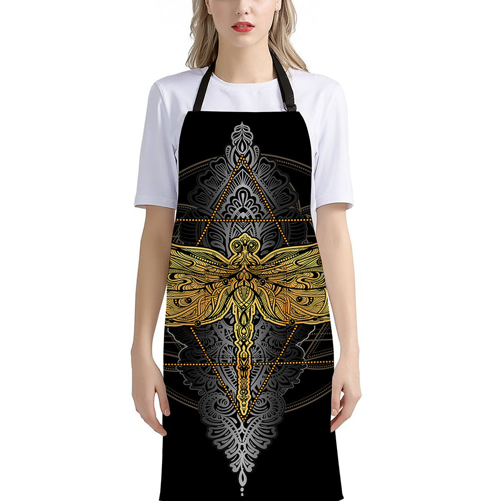 Boho Spiritual Dragonfly Print Bib Apron With Pocket