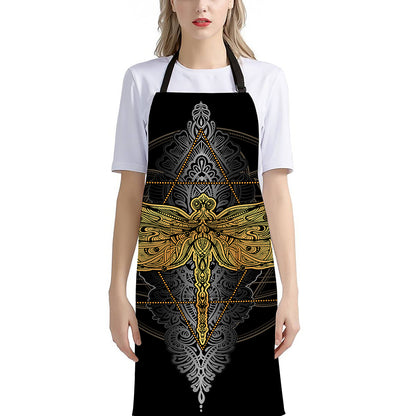 Boho Spiritual Dragonfly Print Bib Apron With Pocket
