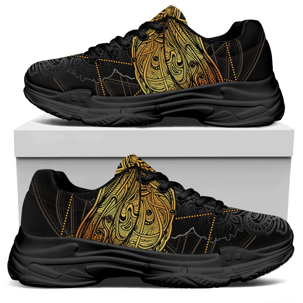 Boho Spiritual Dragonfly Print Black Chunky Shoes