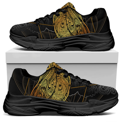 Boho Spiritual Dragonfly Print Black Chunky Shoes