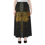 Boho Spiritual Dragonfly Print Chiffon Maxi Skirt
