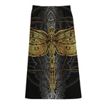 Boho Spiritual Dragonfly Print Cotton Front Slit Maxi Skirt