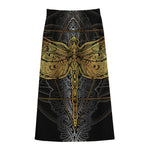 Boho Spiritual Dragonfly Print Cotton Front Slit Maxi Skirt