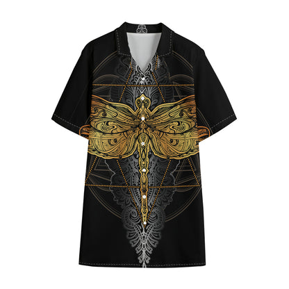 Boho Spiritual Dragonfly Print Cotton Hawaiian Shirt