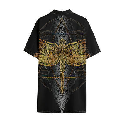 Boho Spiritual Dragonfly Print Cotton Hawaiian Shirt