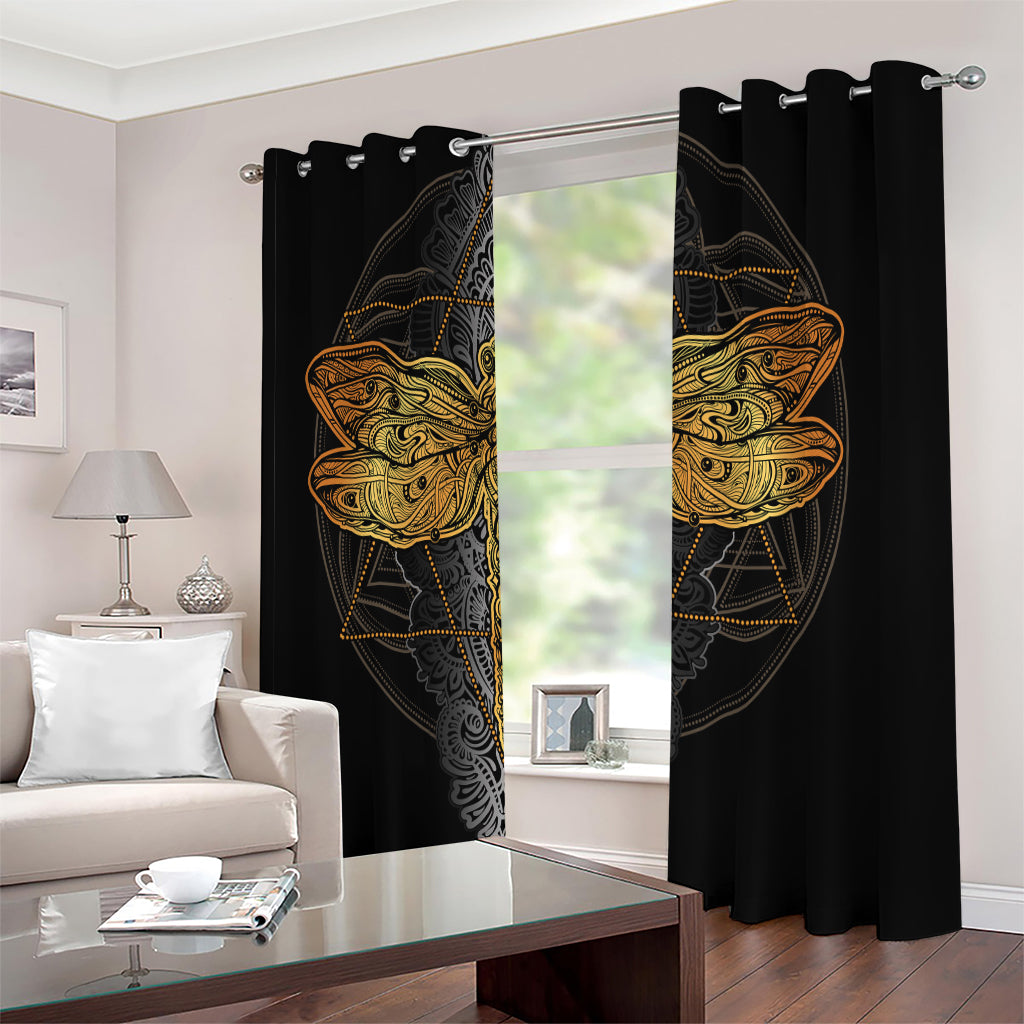 Boho Spiritual Dragonfly Print Extra Wide Grommet Curtains