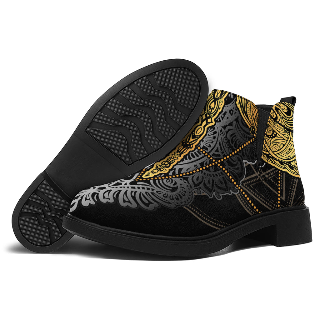 Boho Spiritual Dragonfly Print Flat Ankle Boots