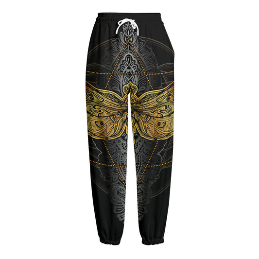 Boho Spiritual Dragonfly Print Fleece Lined Knit Pants