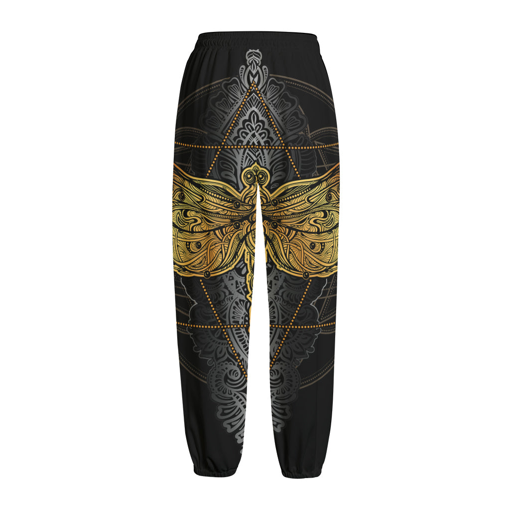 Boho Spiritual Dragonfly Print Fleece Lined Knit Pants