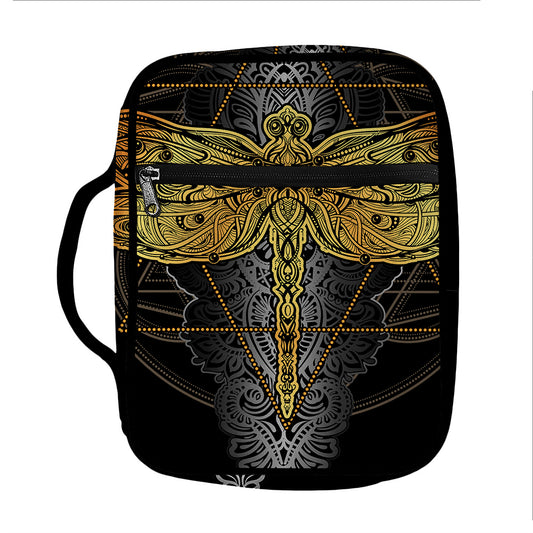 Boho Spiritual Dragonfly Print Front Pocket Bible Bag