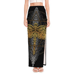 Boho Spiritual Dragonfly Print High Slit Maxi Skirt