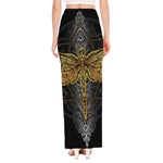 Boho Spiritual Dragonfly Print High Slit Maxi Skirt