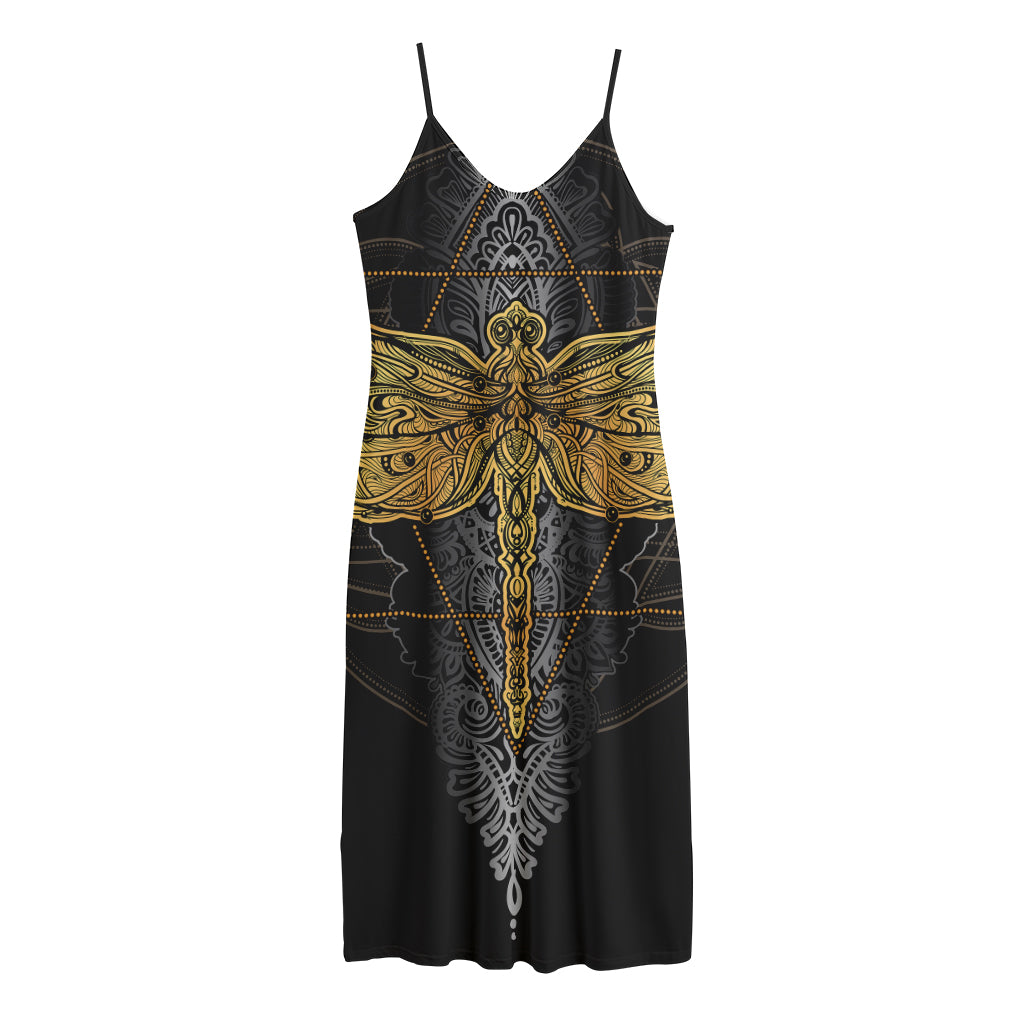 Boho Spiritual Dragonfly Print Jersey Midi Cami Dress