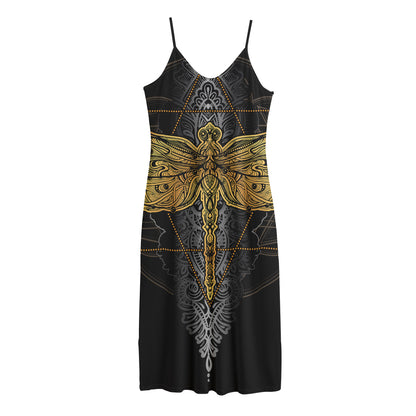 Boho Spiritual Dragonfly Print Jersey Midi Cami Dress