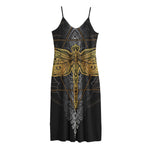 Boho Spiritual Dragonfly Print Jersey Midi Cami Dress
