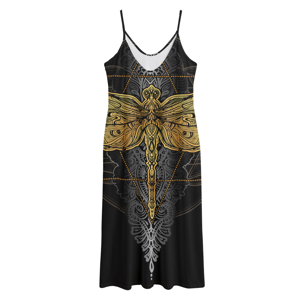 Boho Spiritual Dragonfly Print Jersey Midi Cami Dress