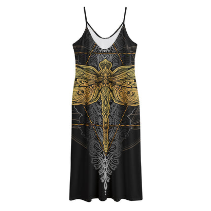 Boho Spiritual Dragonfly Print Jersey Midi Cami Dress