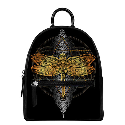 Boho Spiritual Dragonfly Print Leather Backpack