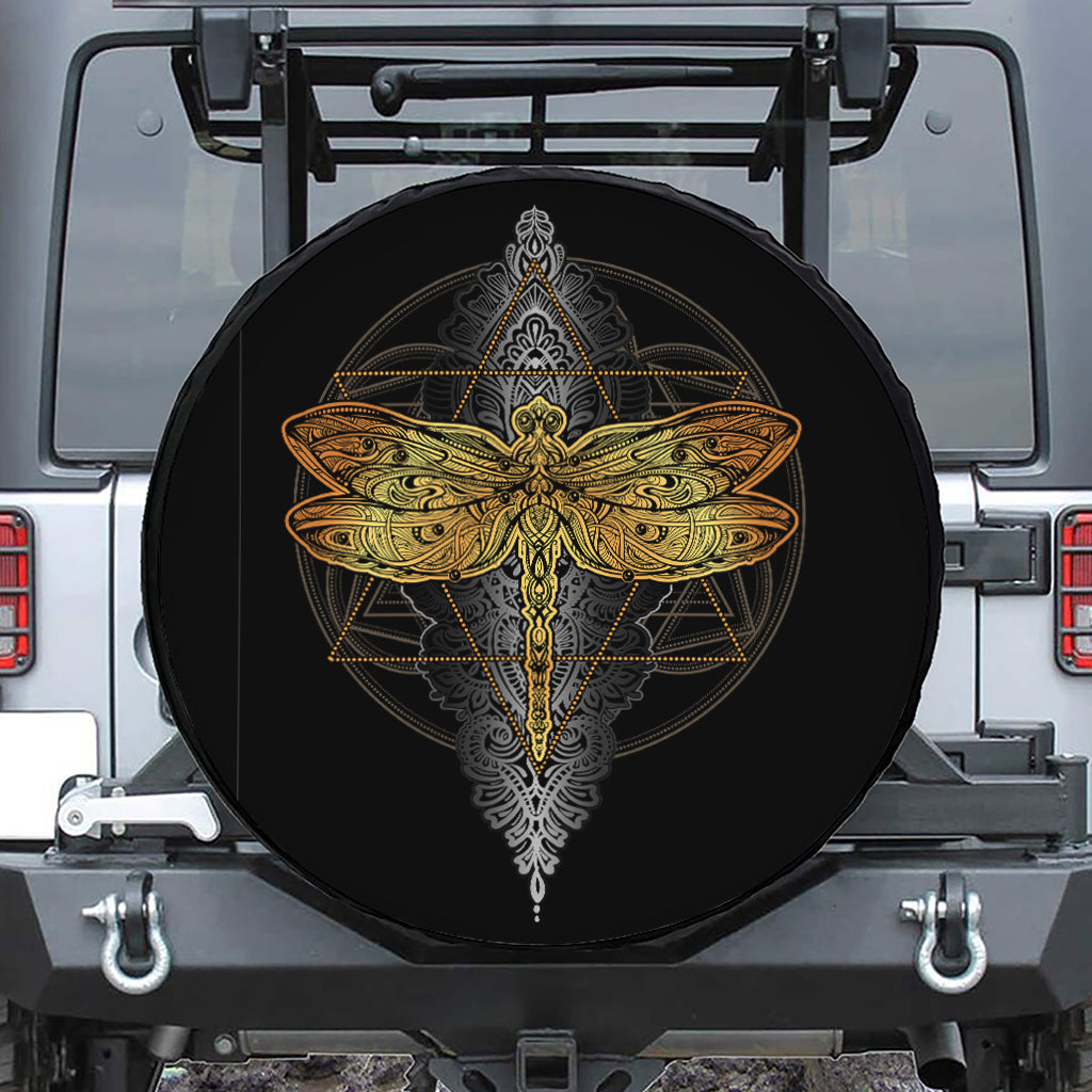 Boho Spiritual Dragonfly Print Leather Spare Tire Cover