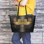Boho Spiritual Dragonfly Print Leather Tote Bag