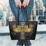 Boho Spiritual Dragonfly Print Leather Tote Bag
