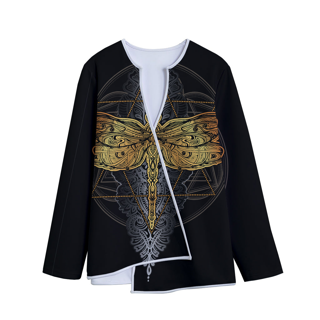 Boho Spiritual Dragonfly Print Long Sleeve Short Coat