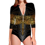 Boho Spiritual Dragonfly Print Long Sleeve Swimsuit