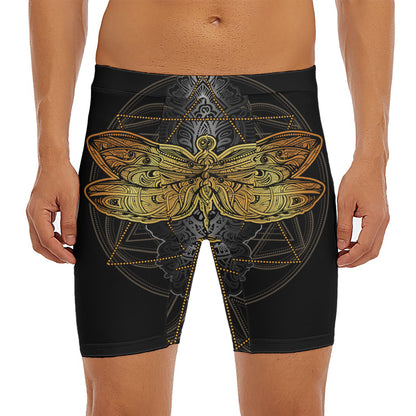 Boho Spiritual Dragonfly Print Men's Long Boxer Briefs