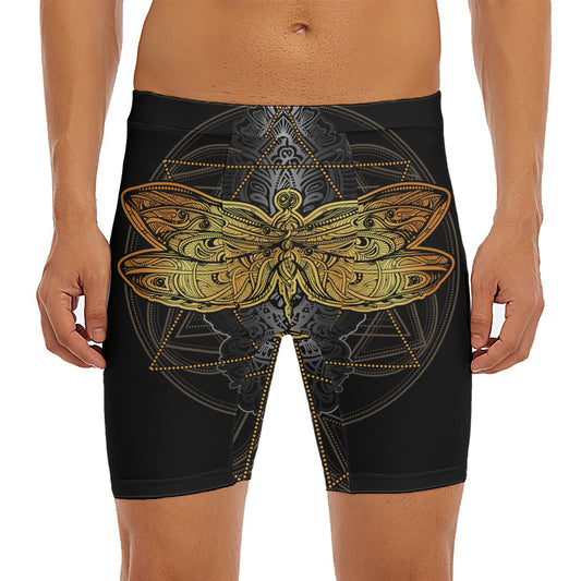 Boho Spiritual Dragonfly Print Men's Long Boxer Briefs