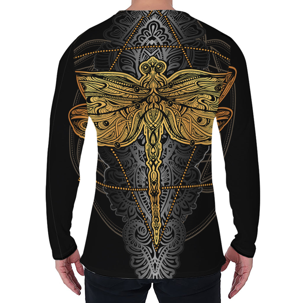 Boho Spiritual Dragonfly Print Men's Long Sleeve T-Shirt