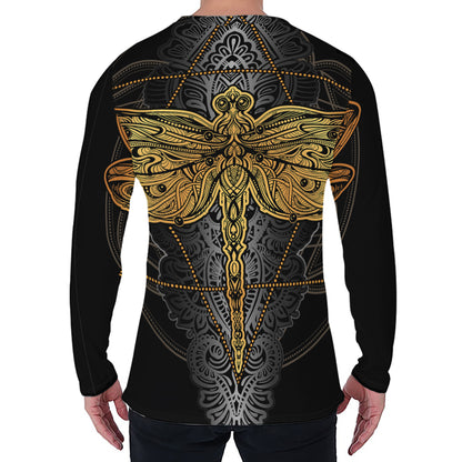 Boho Spiritual Dragonfly Print Men's Long Sleeve T-Shirt