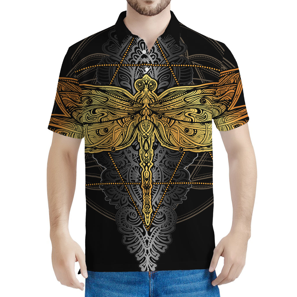 Boho Spiritual Dragonfly Print Men's Polo Shirt