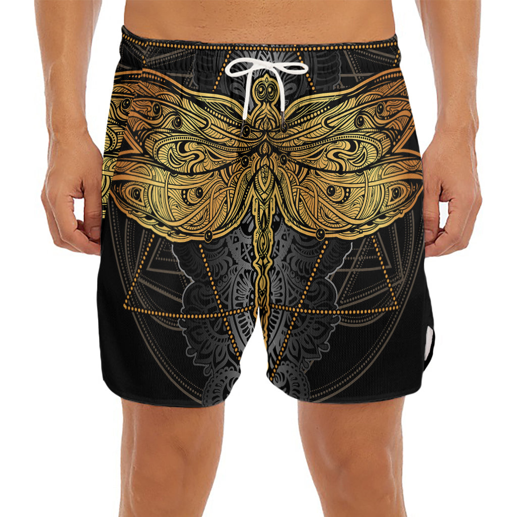 Boho Spiritual Dragonfly Print Men's Split Running Shorts
