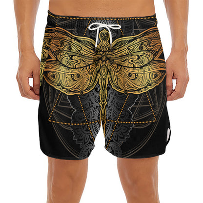Boho Spiritual Dragonfly Print Men's Split Running Shorts