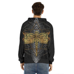 Boho Spiritual Dragonfly Print Men's Velvet Pullover Hoodie
