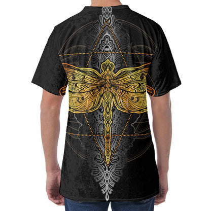 Boho Spiritual Dragonfly Print Men's Velvet T-Shirt
