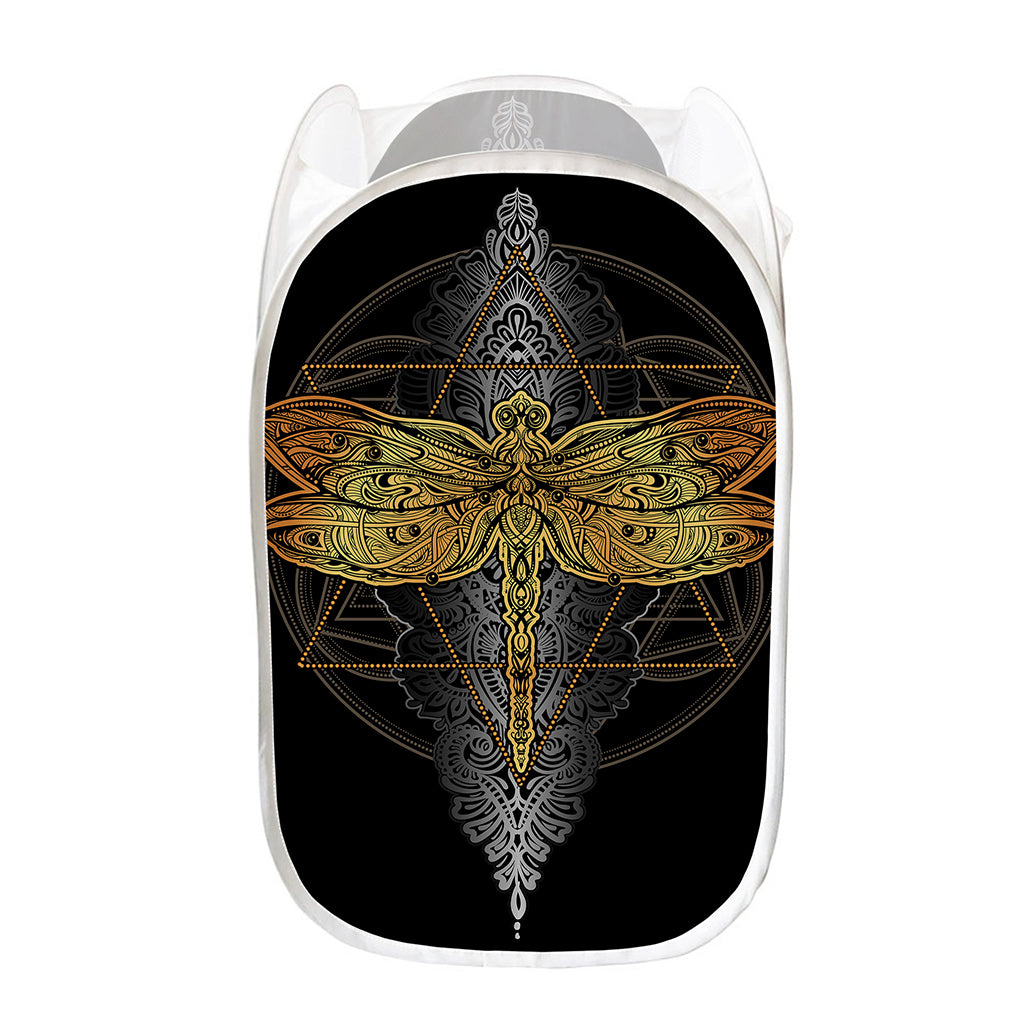 Boho Spiritual Dragonfly Print Mesh Laundry Hamper