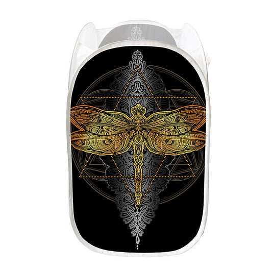 Boho Spiritual Dragonfly Print Mesh Laundry Hamper